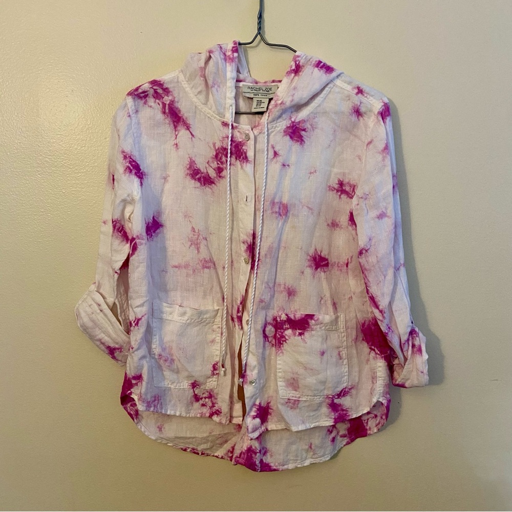 Rachel Zoe Pink and White Tie-Dye Hoodie size XS